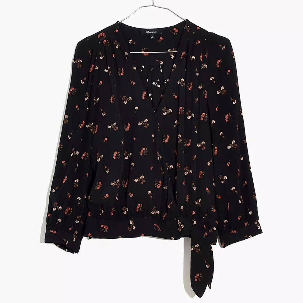 Madewell Black Wrap Top in Flower Toss Cropped Size XL